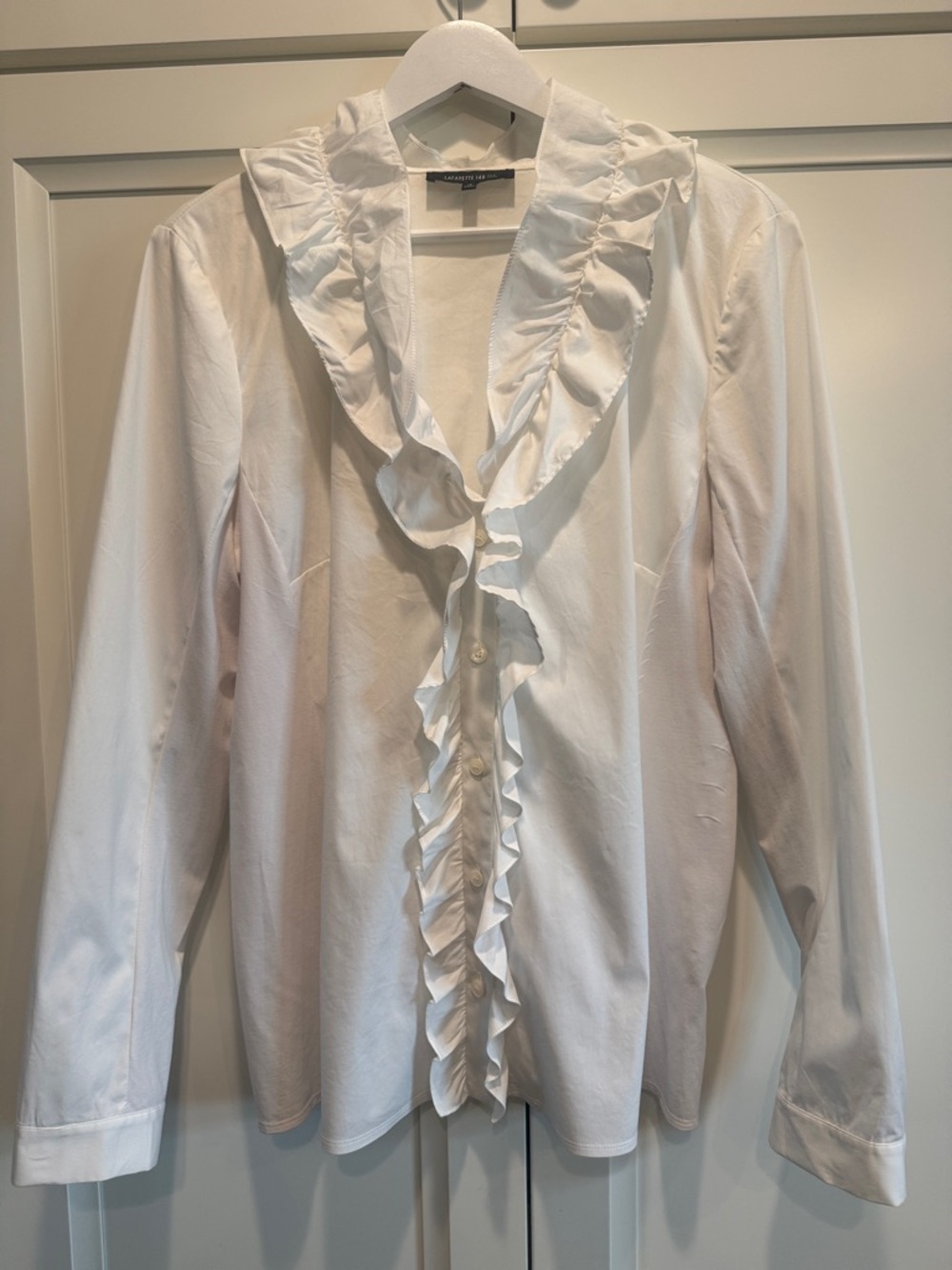 Lafayette 148 New York Ruffle Front Button Down Blouse - Picture 2 of 6